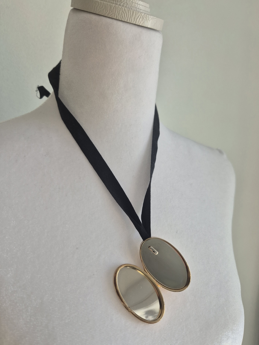 Maison Martin Margiela Gold Oval Locket on Black Ribbon